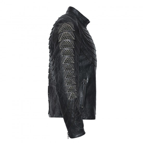 Black Sheepskin Metal Accent Jacket