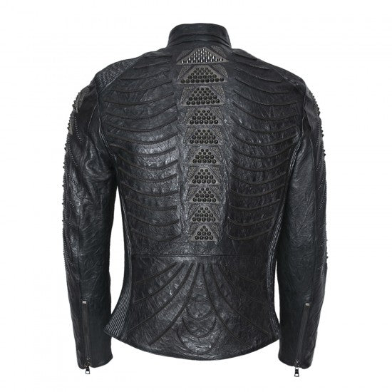 Black Sheepskin Metal Accent Jacket