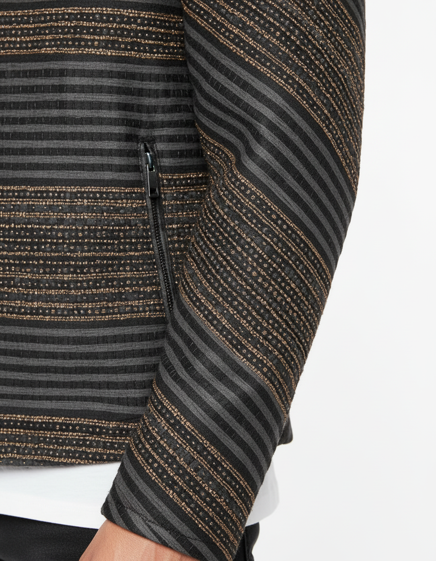 Striped Leather Zip Jacket