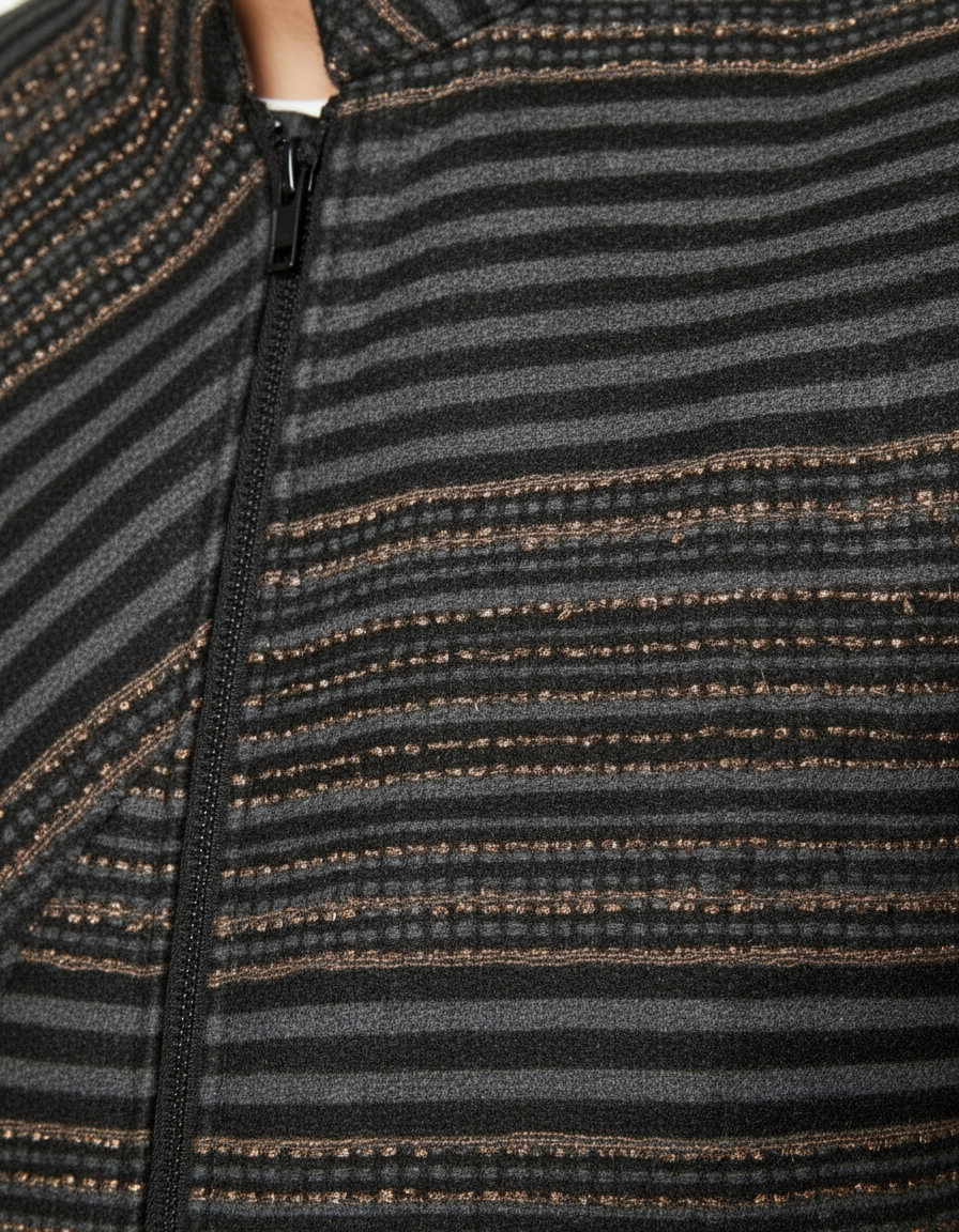 Striped Leather Zip Jacket