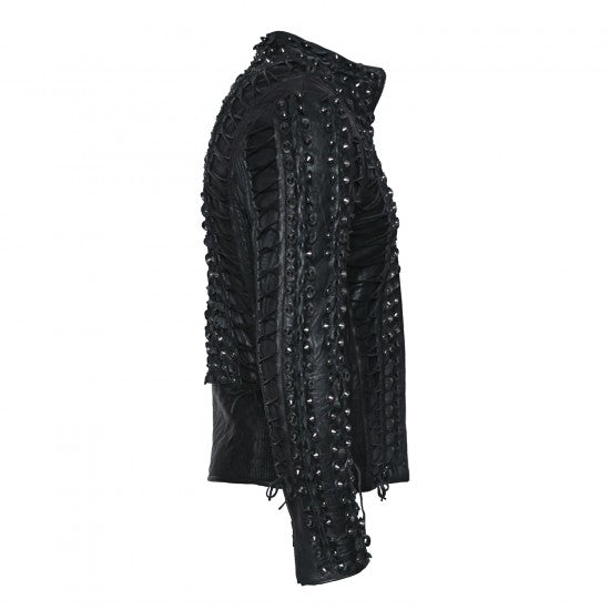 Black Sheepskin Metal-Embellished Jacket