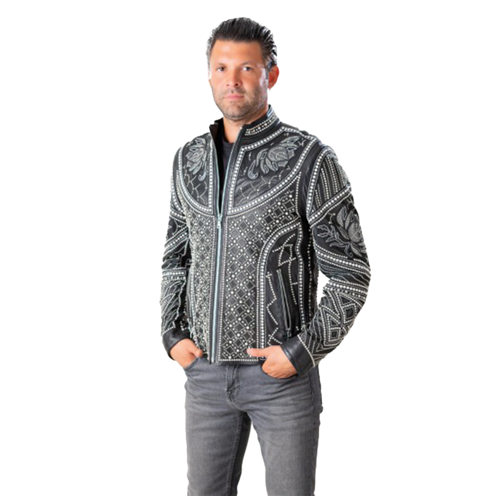 Black Sheepskin Jacket with Swarovski Embroidery