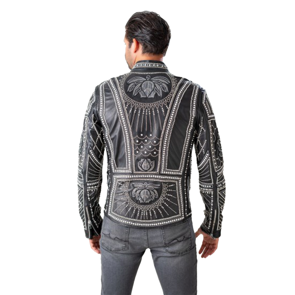 Black Sheepskin Jacket with Swarovski Embroidery