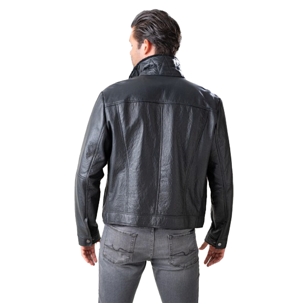 Chaqueta de piel de oveja negra forrada de lana