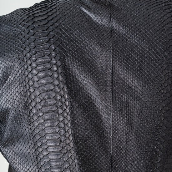 Black Python Snake Skin Jacket with Sheepskin Details