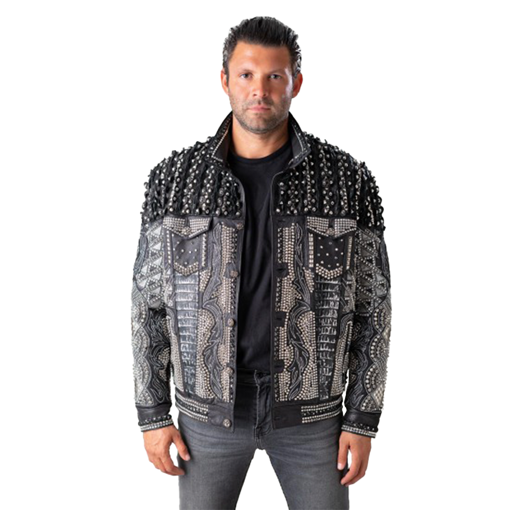 Black Sheepskin Jacket with Swarovski and Metal Detailing