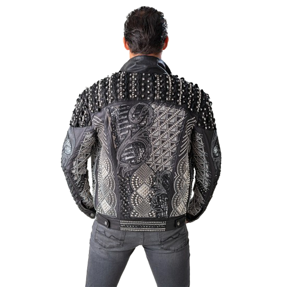 Black Sheepskin Jacket with Swarovski and Metal Detailing