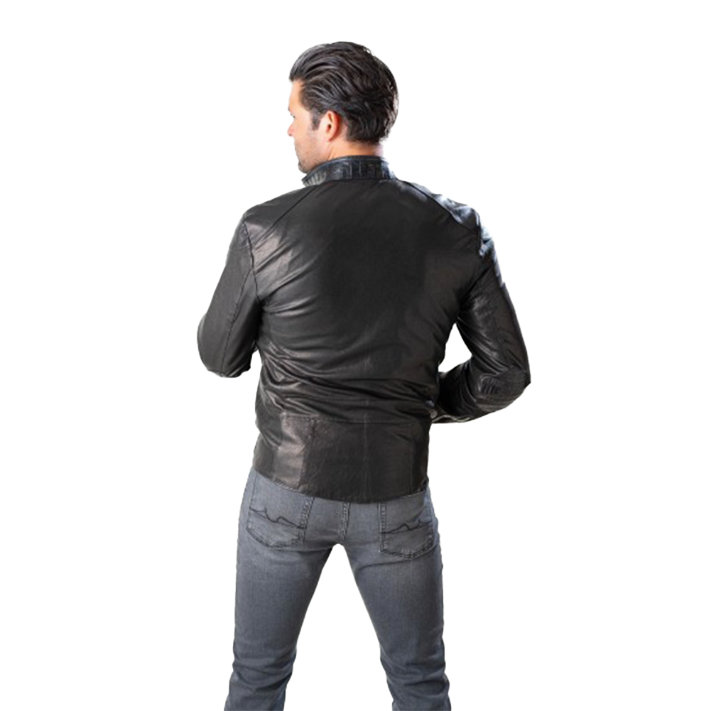 Sheepskin Mao Collar Jacket with Caiman Details