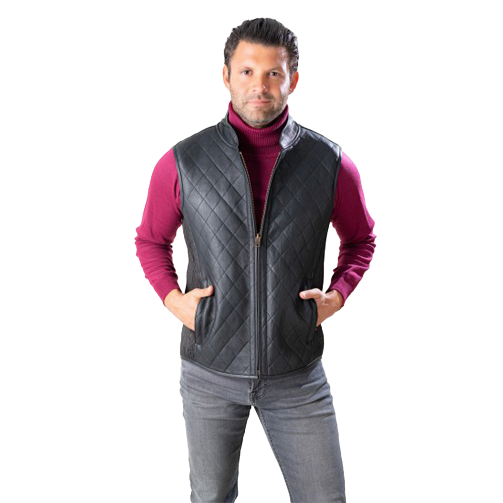 Chaleco de cuello alto de piel de oveja negra