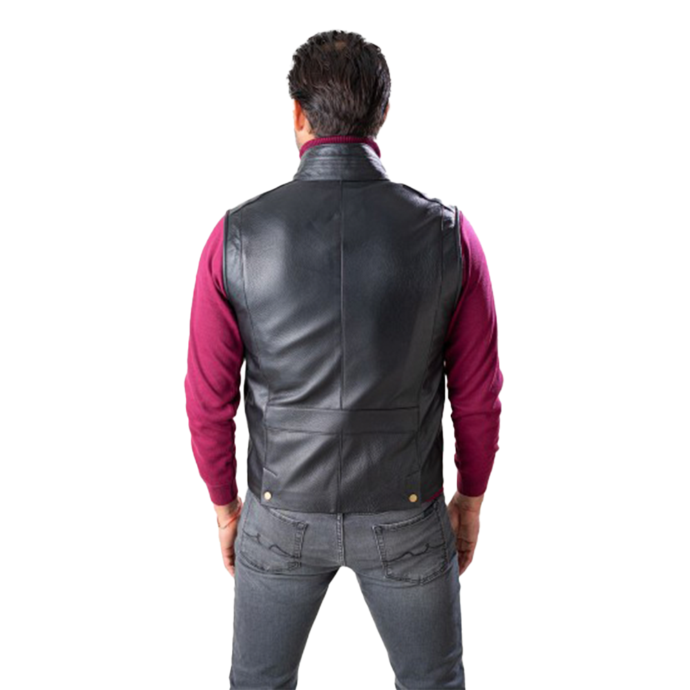 Chaleco de cuello alto de piel de oveja negra