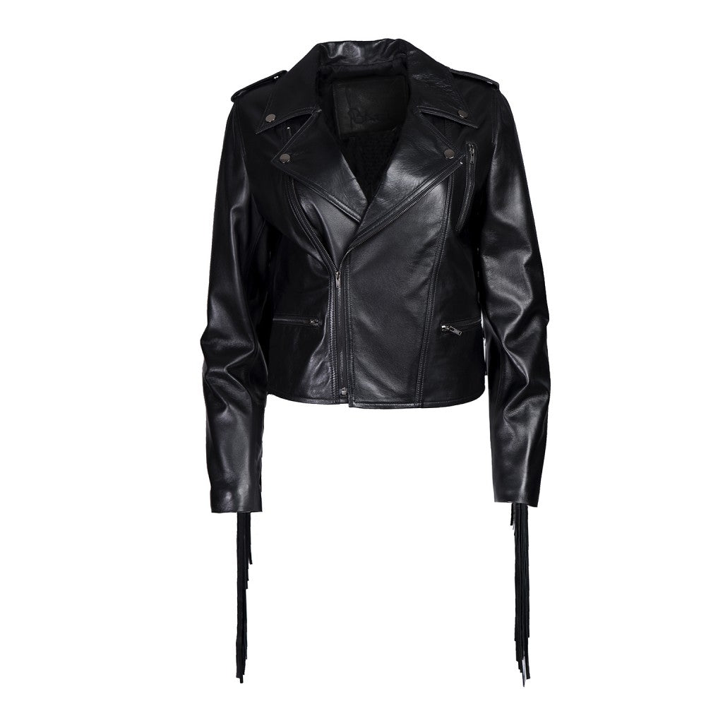 Sheepskin Biker Jacket with Fringe