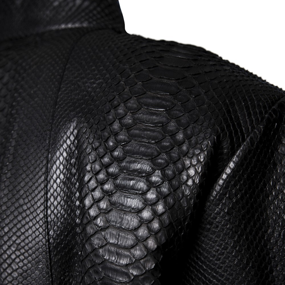 Python Skin Bomber Jacket with High Collar