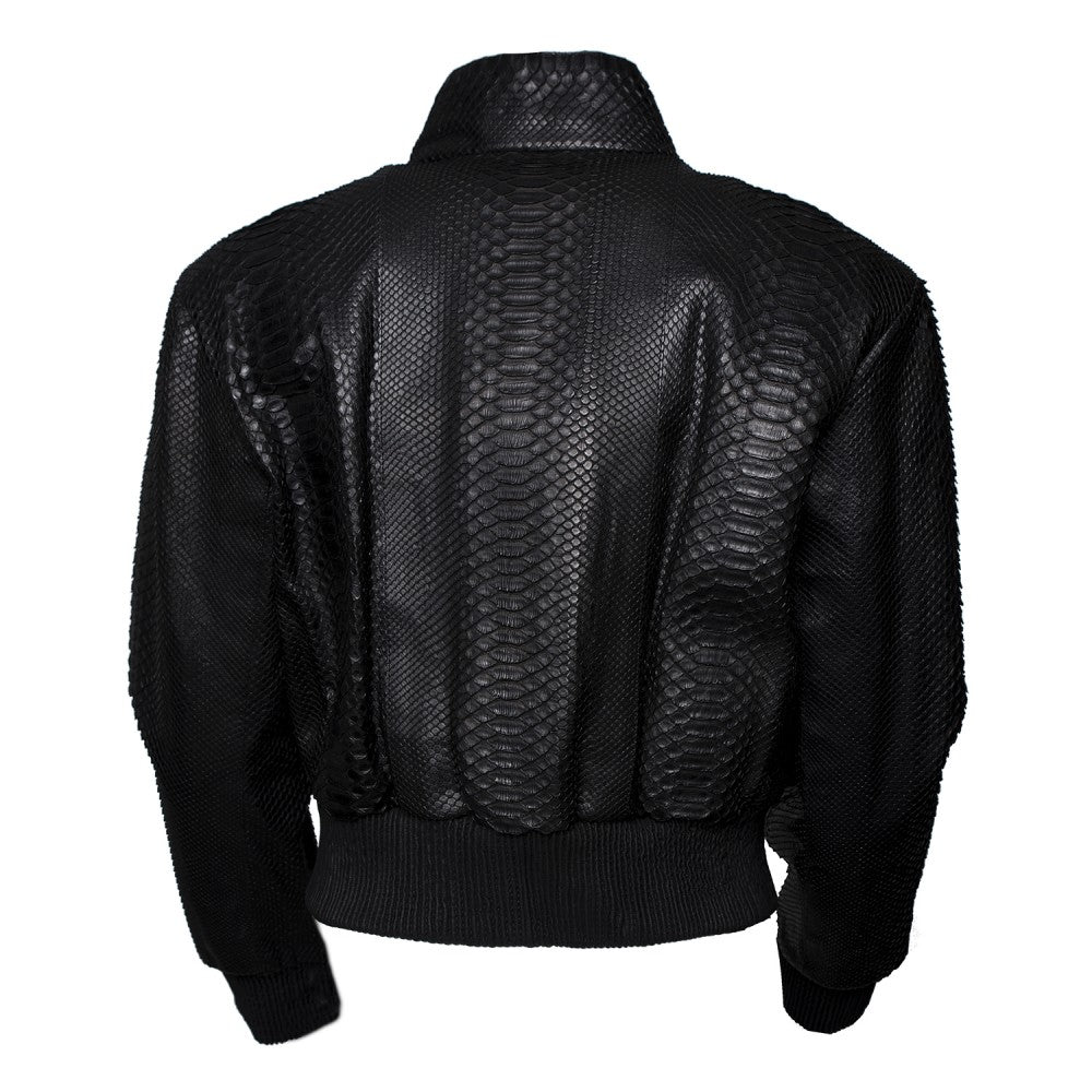 Python Skin Bomber Jacket with High Collar