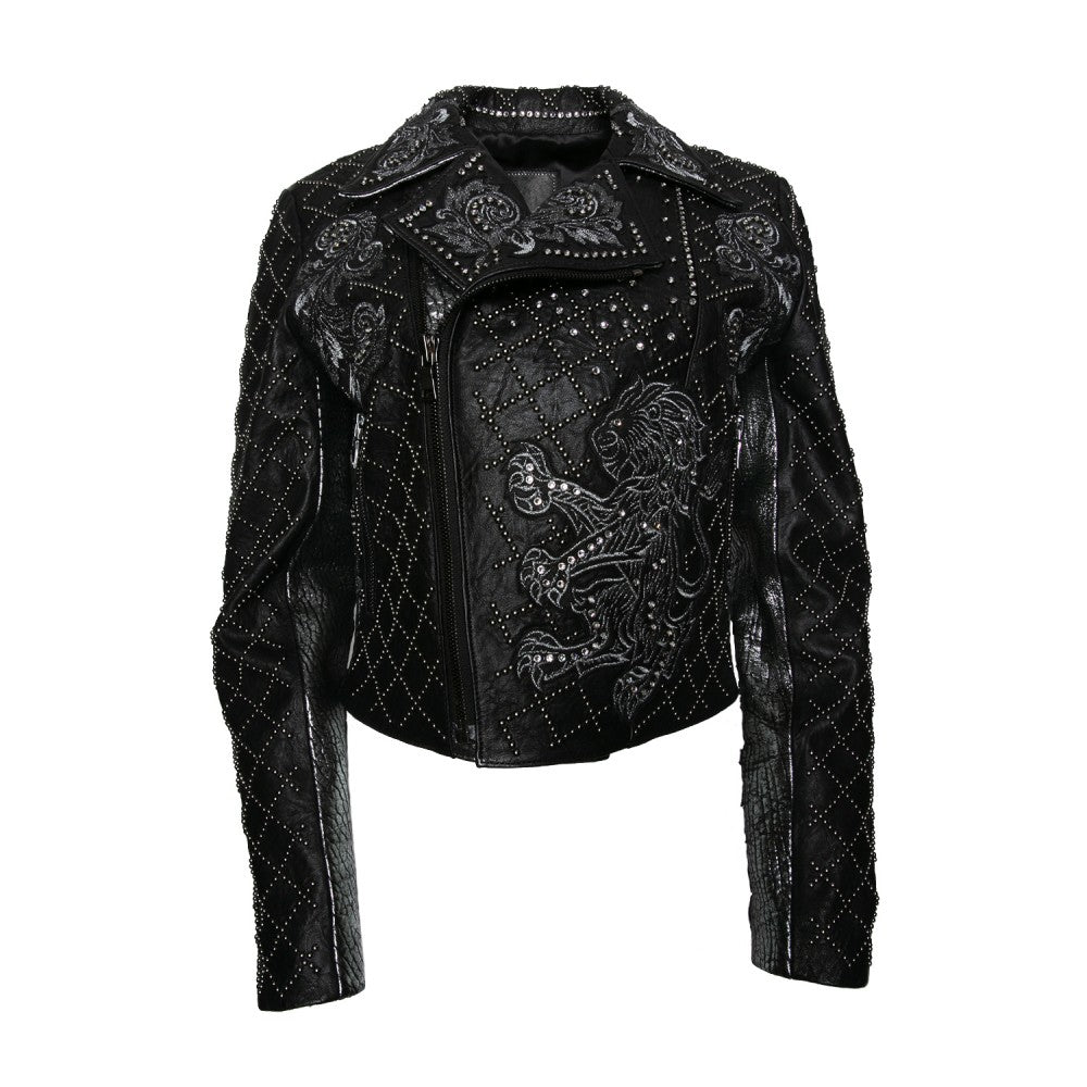 Black Sheep Leather Embroidered Biker Jacket