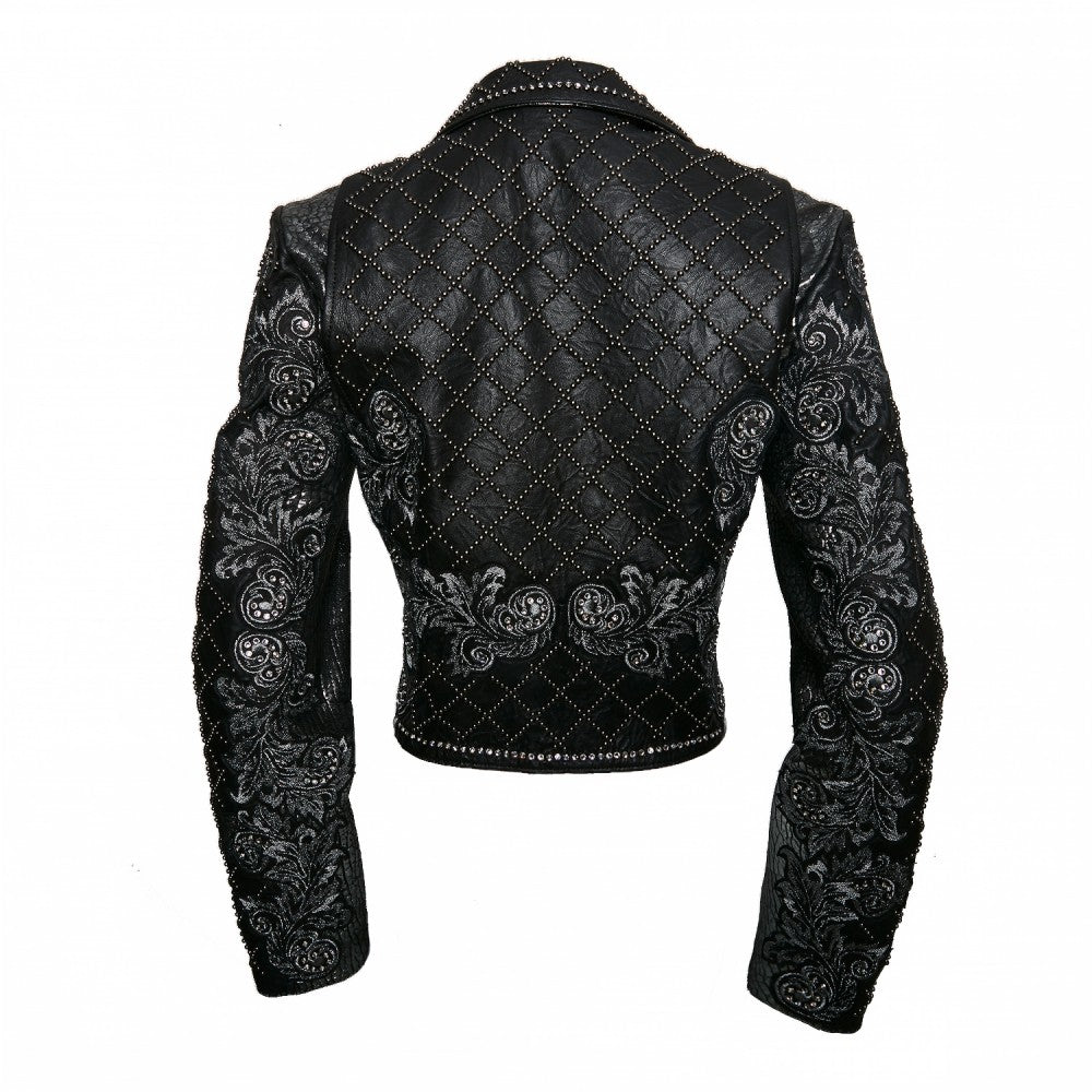 Black Sheep Leather Embroidered Biker Jacket