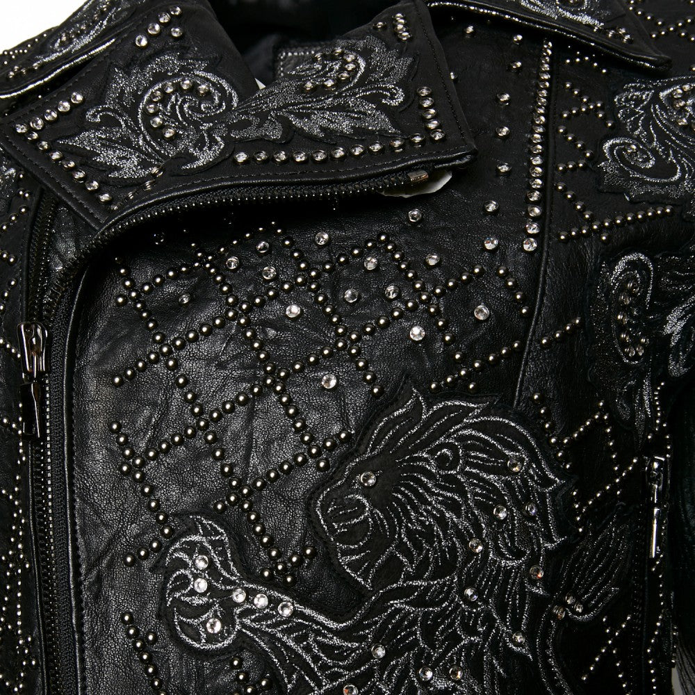 Black Sheep Leather Embroidered Biker Jacket