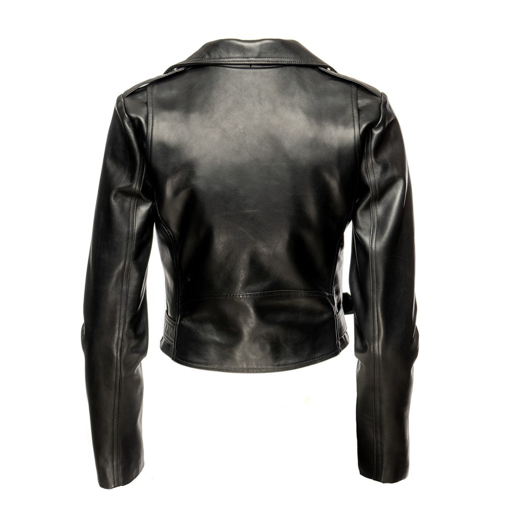 Chaqueta de motociclista de piel de oveja negra