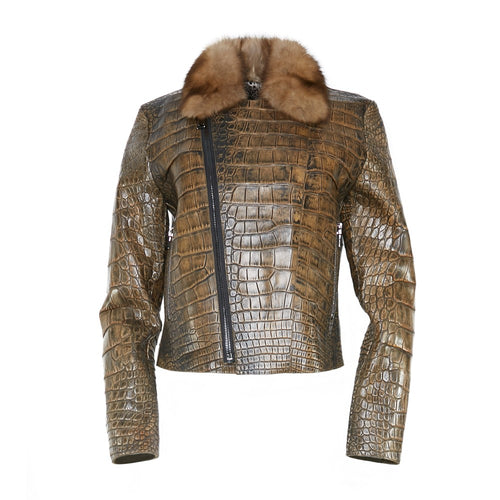 Alligator Leather Jacket with Sable Collar