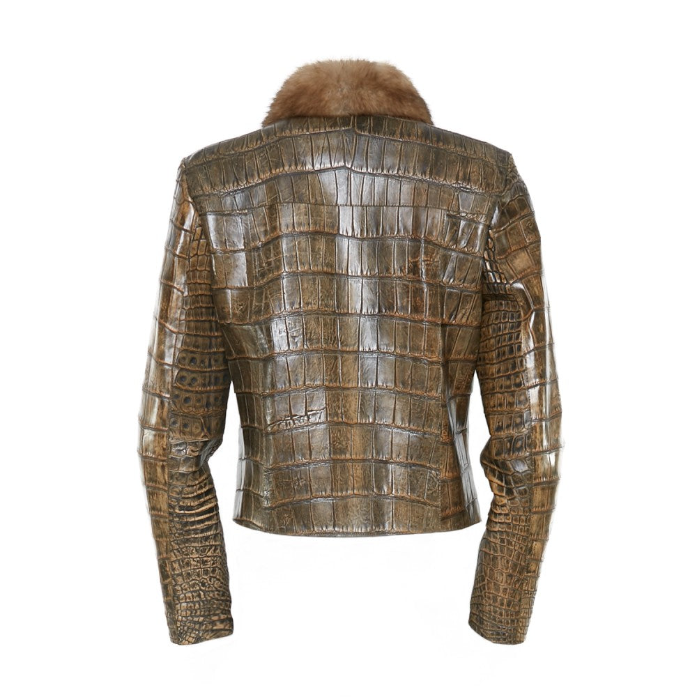Alligator Leather Jacket with Sable Collar