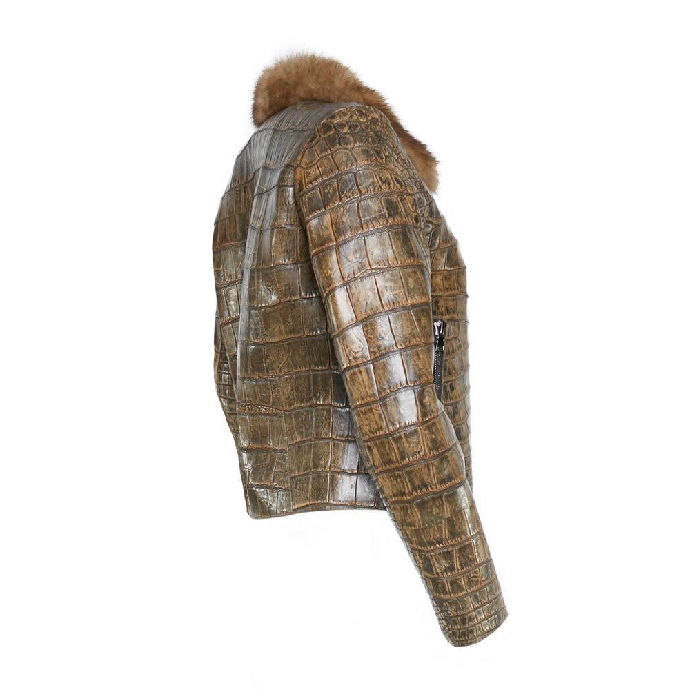 Alligator Leather Jacket with Sable Collar