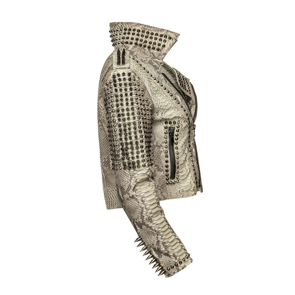 Python Snake Skin Biker Jacket with Metal Accents