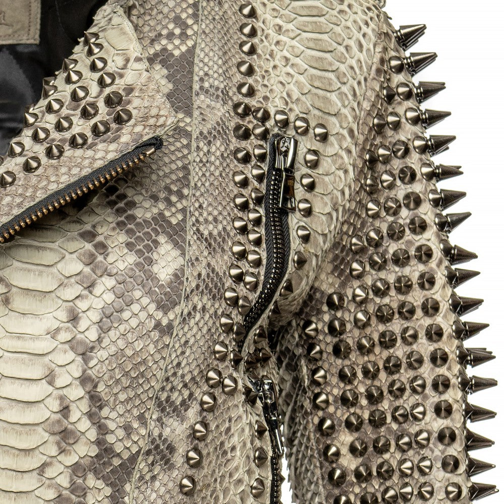 Python Snake Skin Biker Jacket with Metal Accents