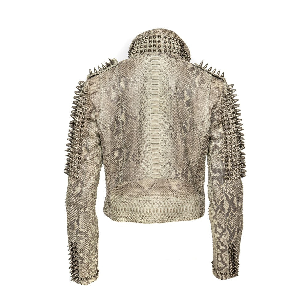 Python Snake Skin Biker Jacket with Metal Accents