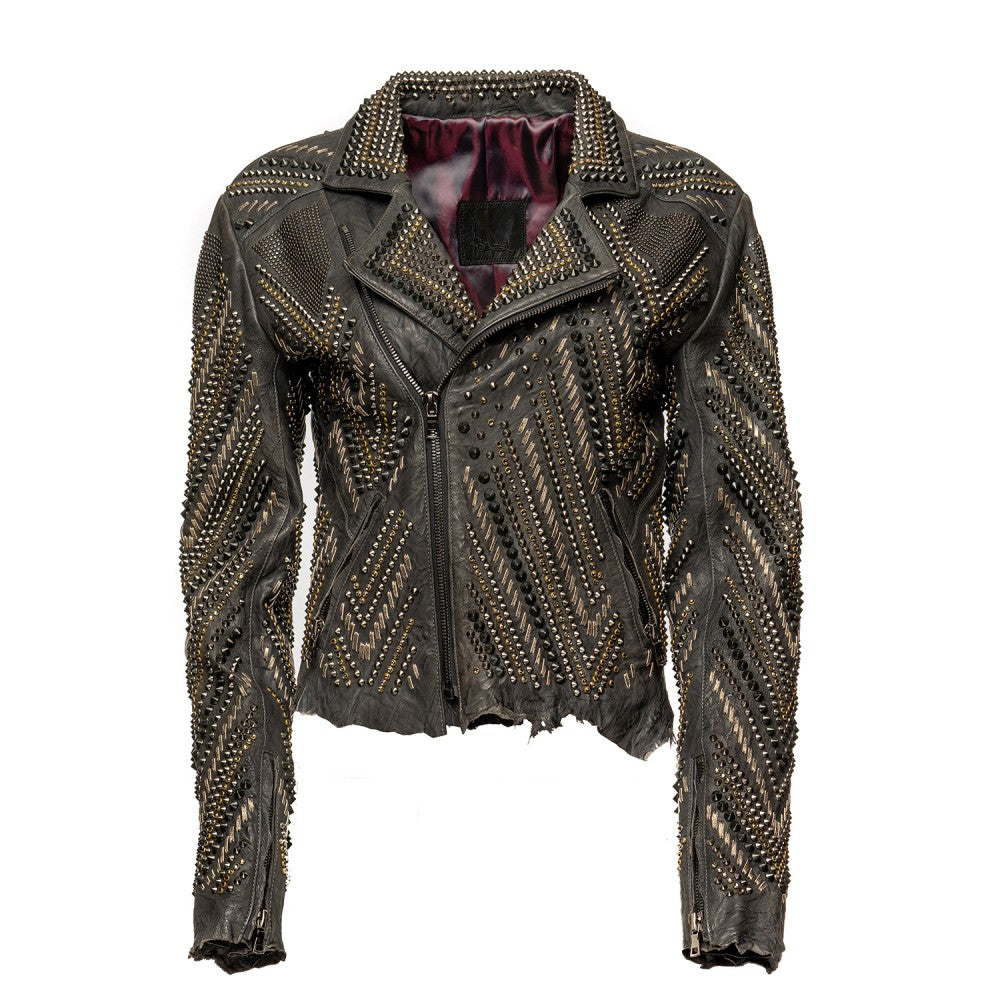 Studded Black Leather Biker Jacket