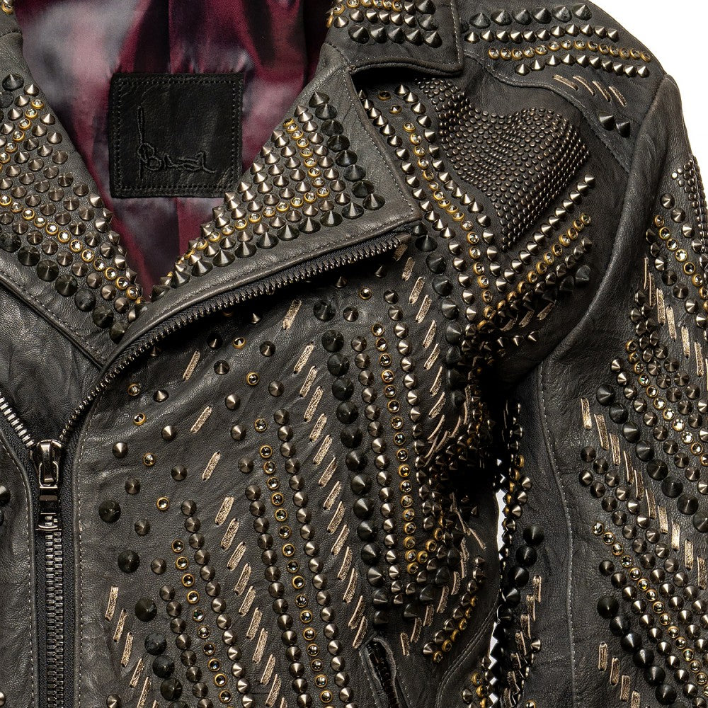 Studded Black Leather Biker Jacket