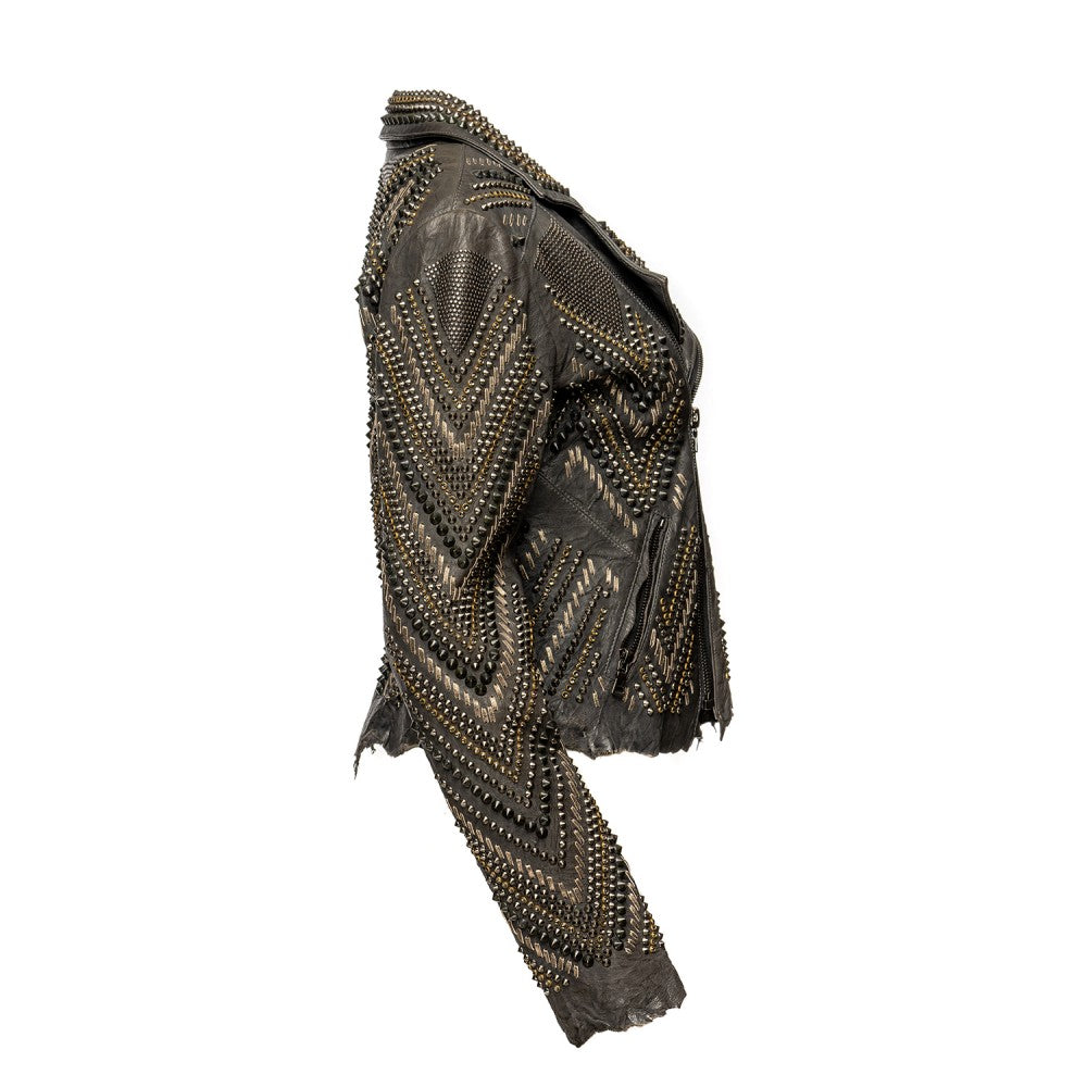 Studded Black Leather Biker Jacket