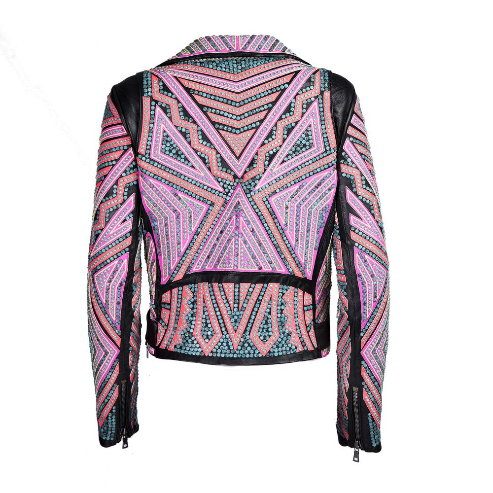 Multicolored Swarovski Biker Leather Jacket
