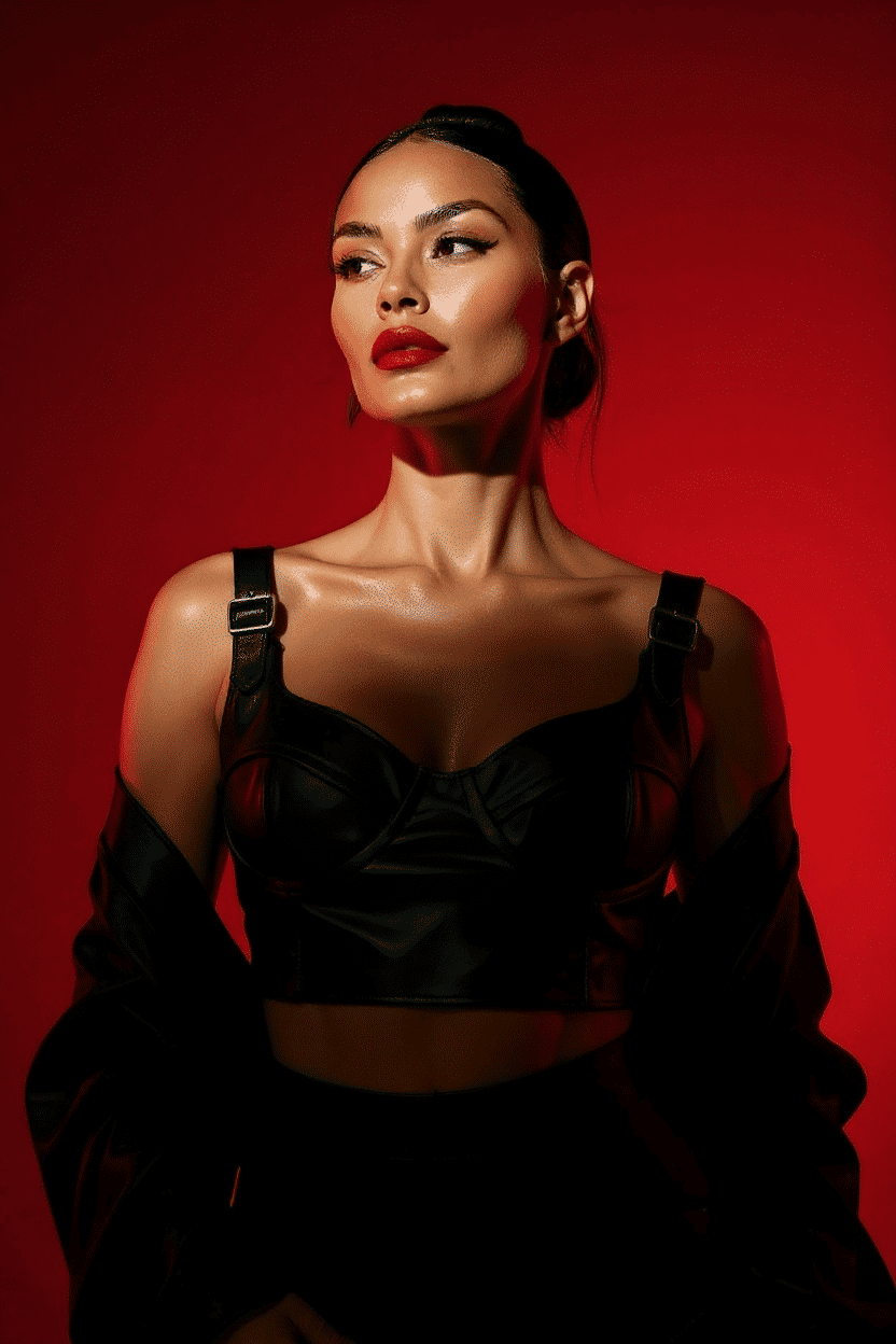 Black Lambskin Sweetheart Crop Top