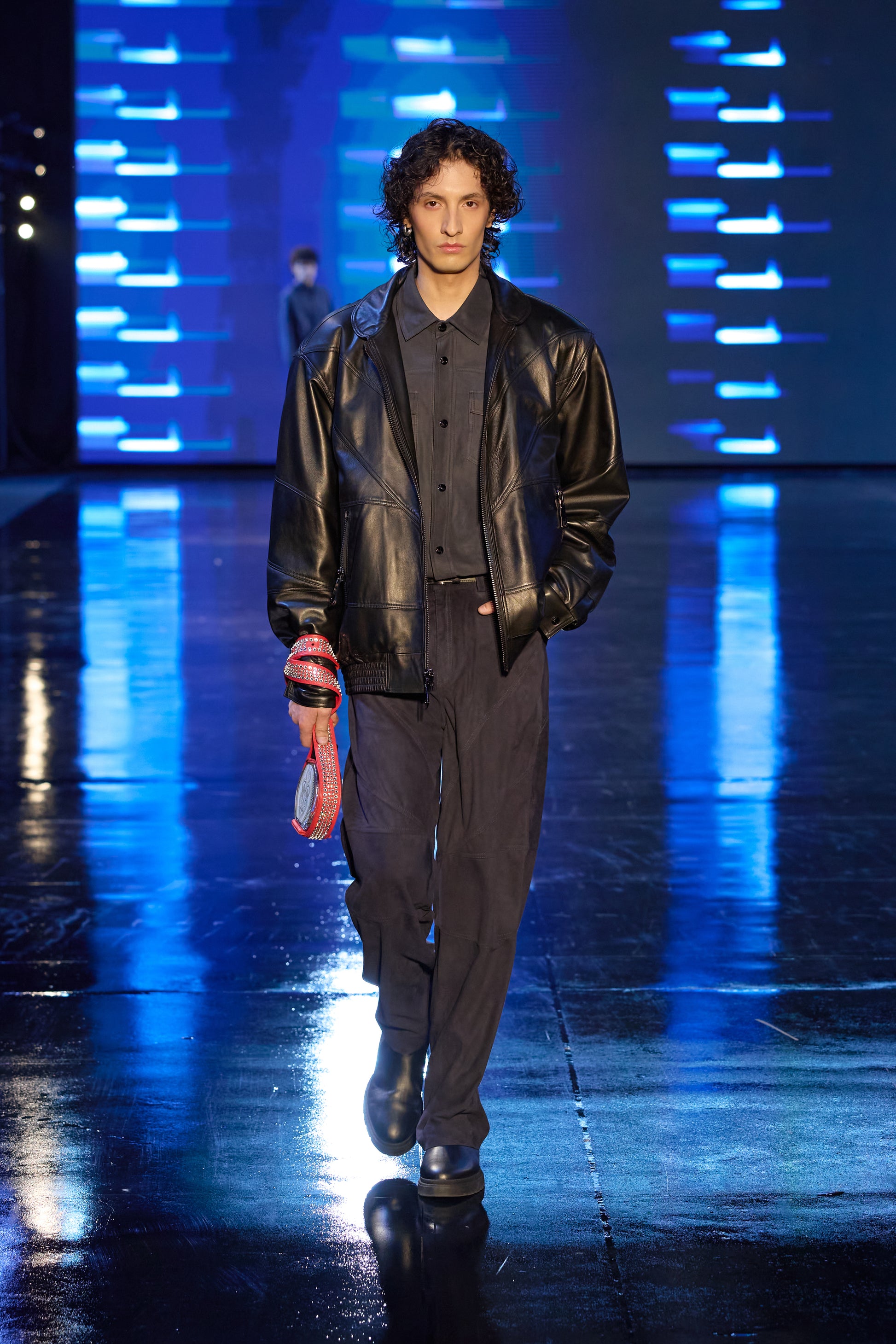 Lamb Leather Jacket with Geometric Paneling