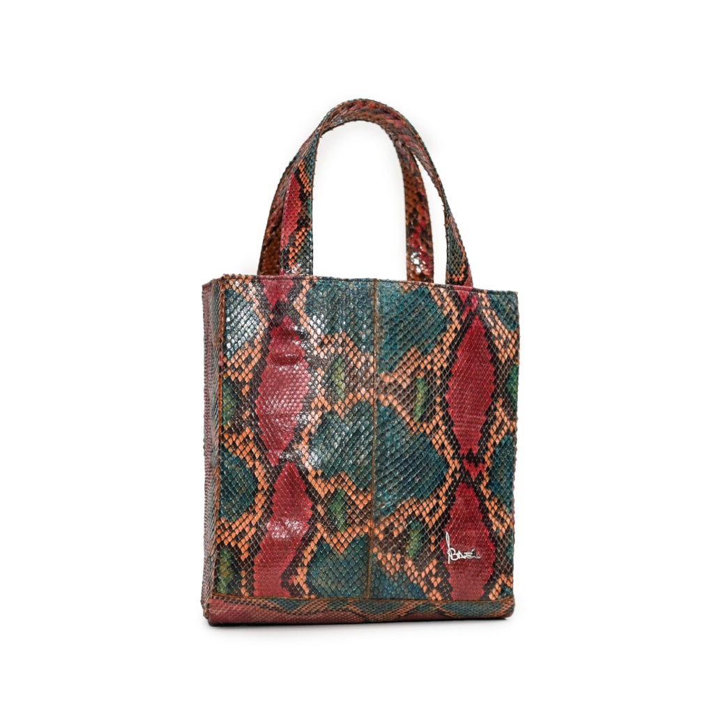 Multicolor Python Leather Structured Tote Bag