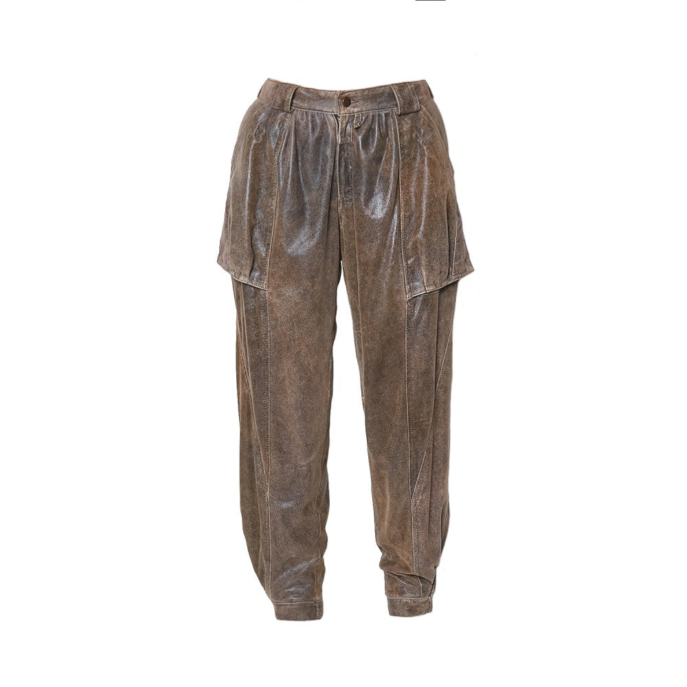 Pantalones anchos de cintura alta de piel de oveja