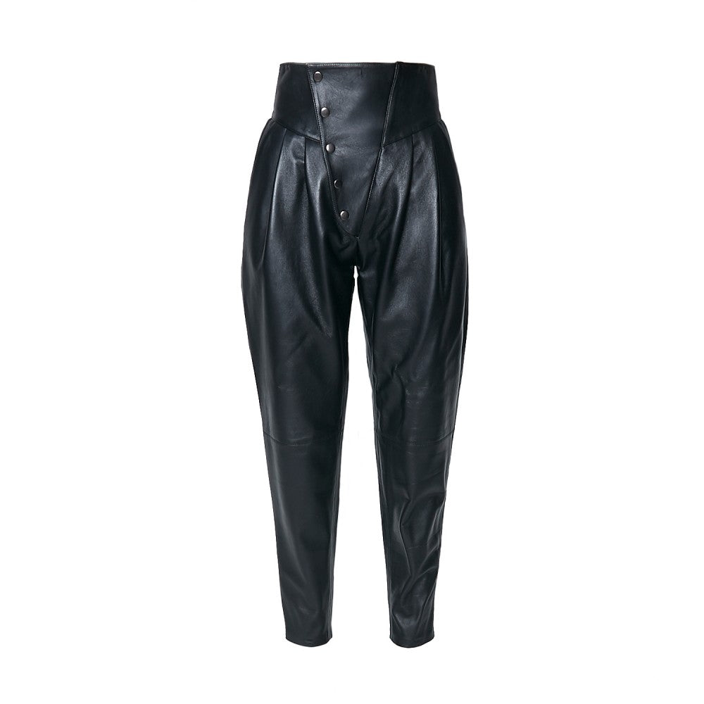 Sheepskin High-Waisted Pleated Pants