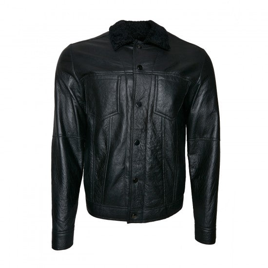 Chaqueta de piel de oveja negra forrada de lana