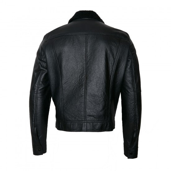 Chaqueta de piel de oveja negra forrada de lana