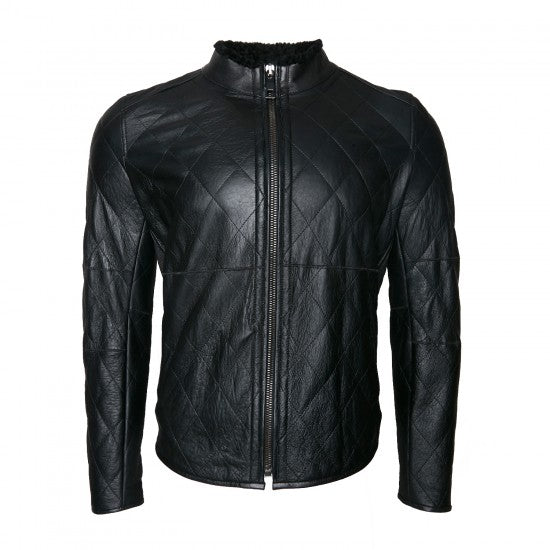 Black Sheepskin Diamond Quilted Jacket