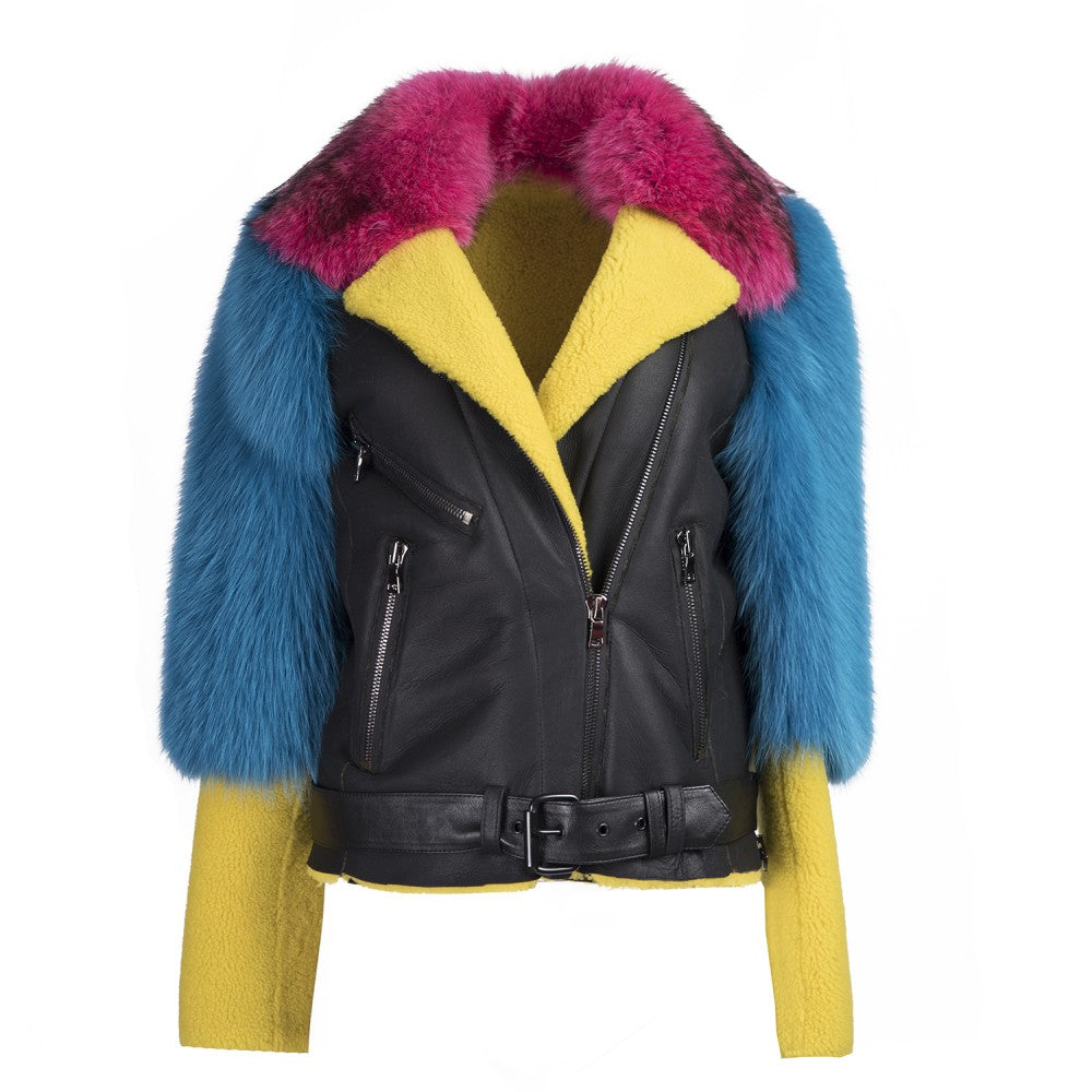 Multicolor Sheepskin Aviator Jacket