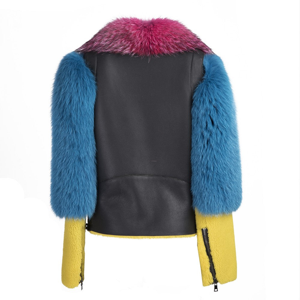 Multicolor Sheepskin Aviator Jacket