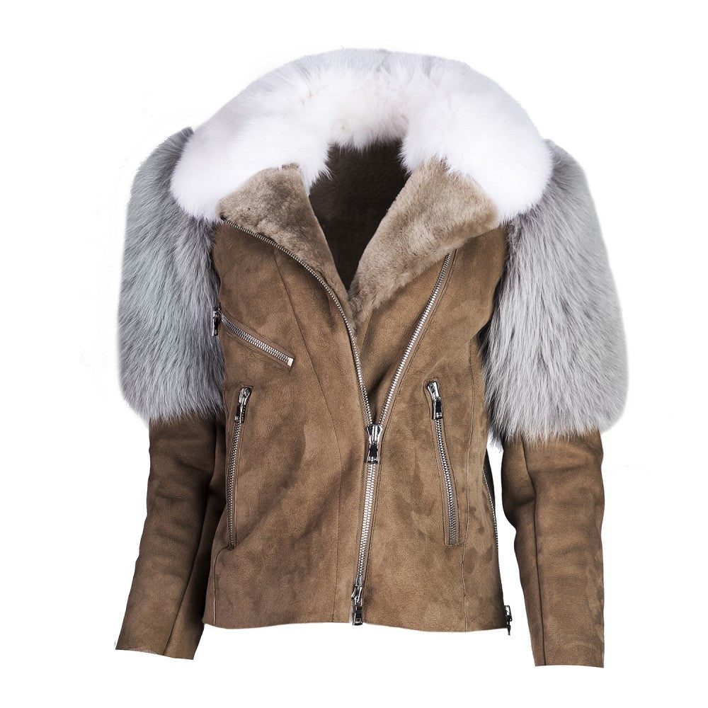 Sheepskin Aviator Jacket with Fox Fur Collar