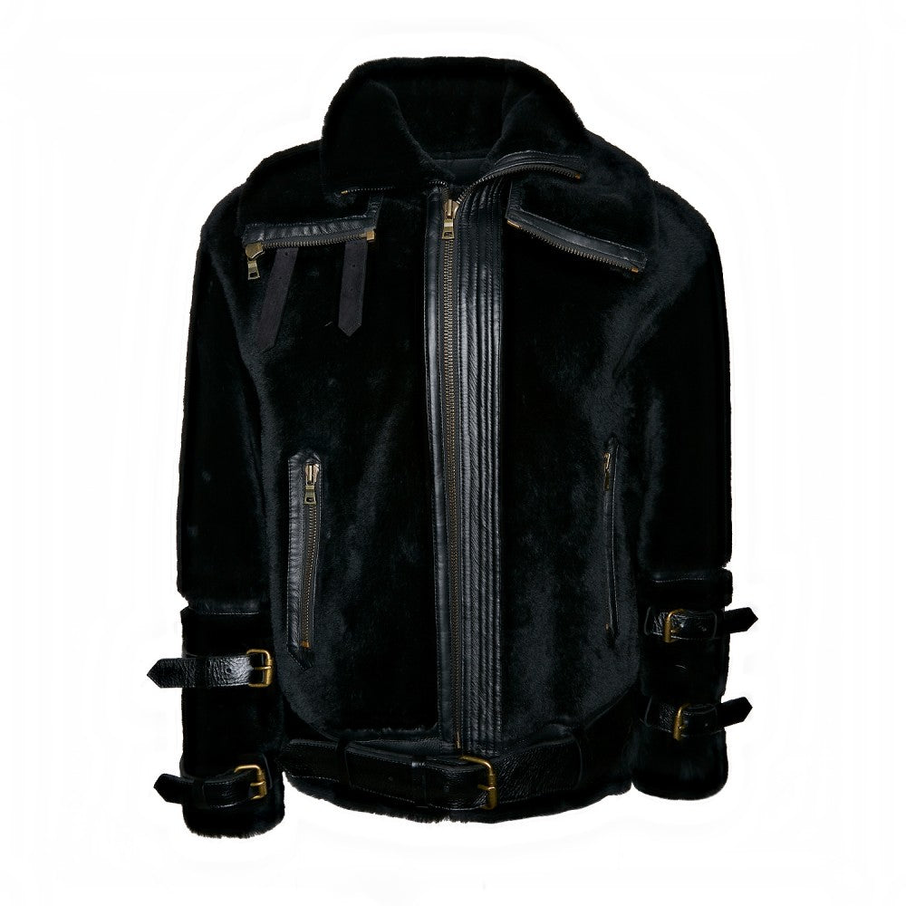 Sheepskin Aviator Jacket with Double Collar