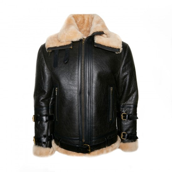 Sheepskin Aviator Jacket with Double Collar