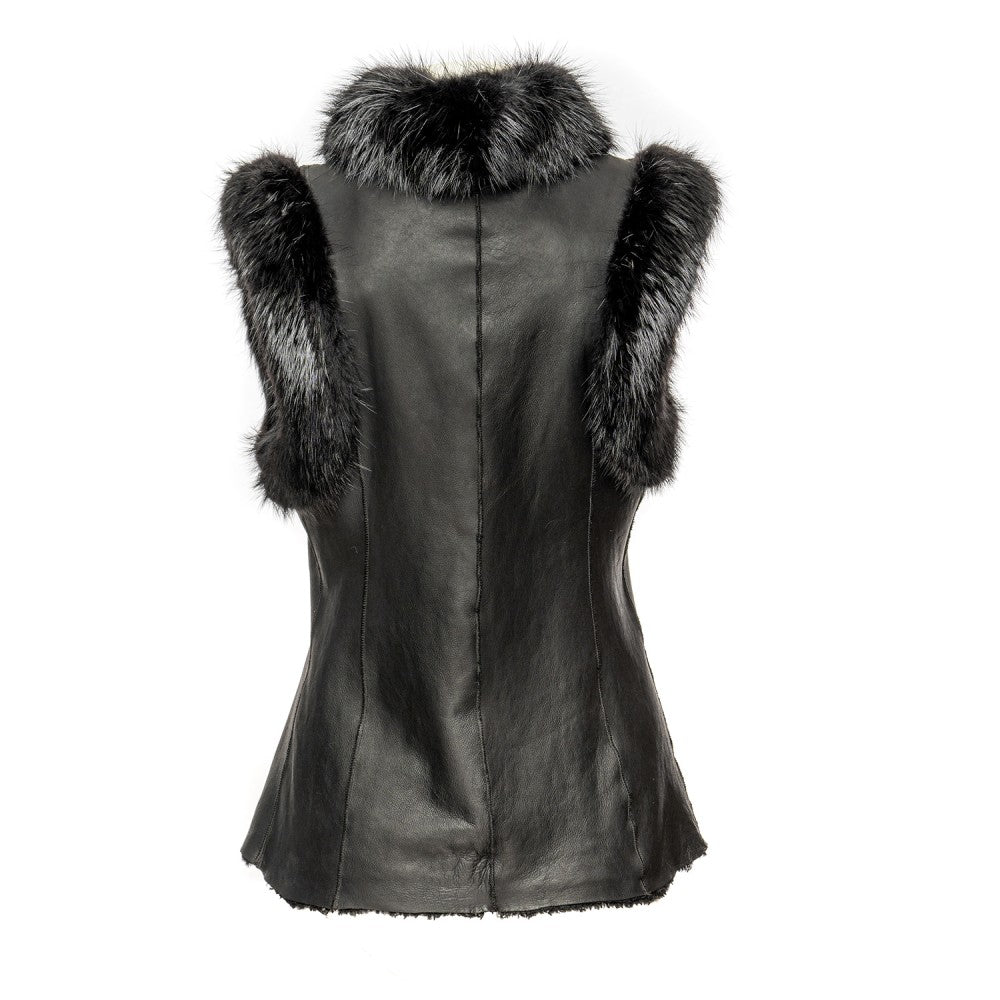 Chaleco de cuello alto de piel de oveja negra