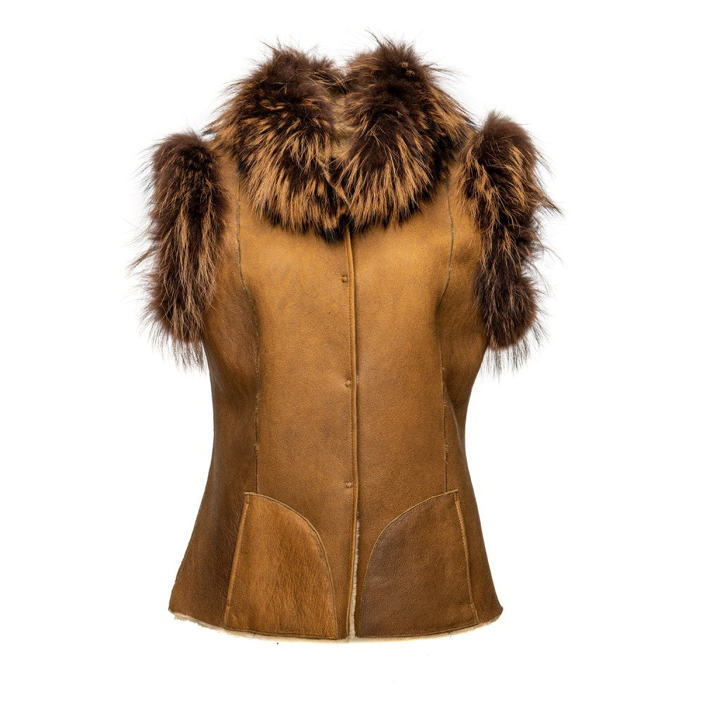 Chaleco de borrego con castor