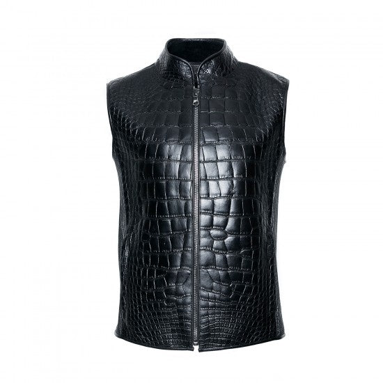 Black Alligator Vest with Mao Collar