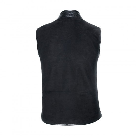 Black Alligator Vest with Mao Collar