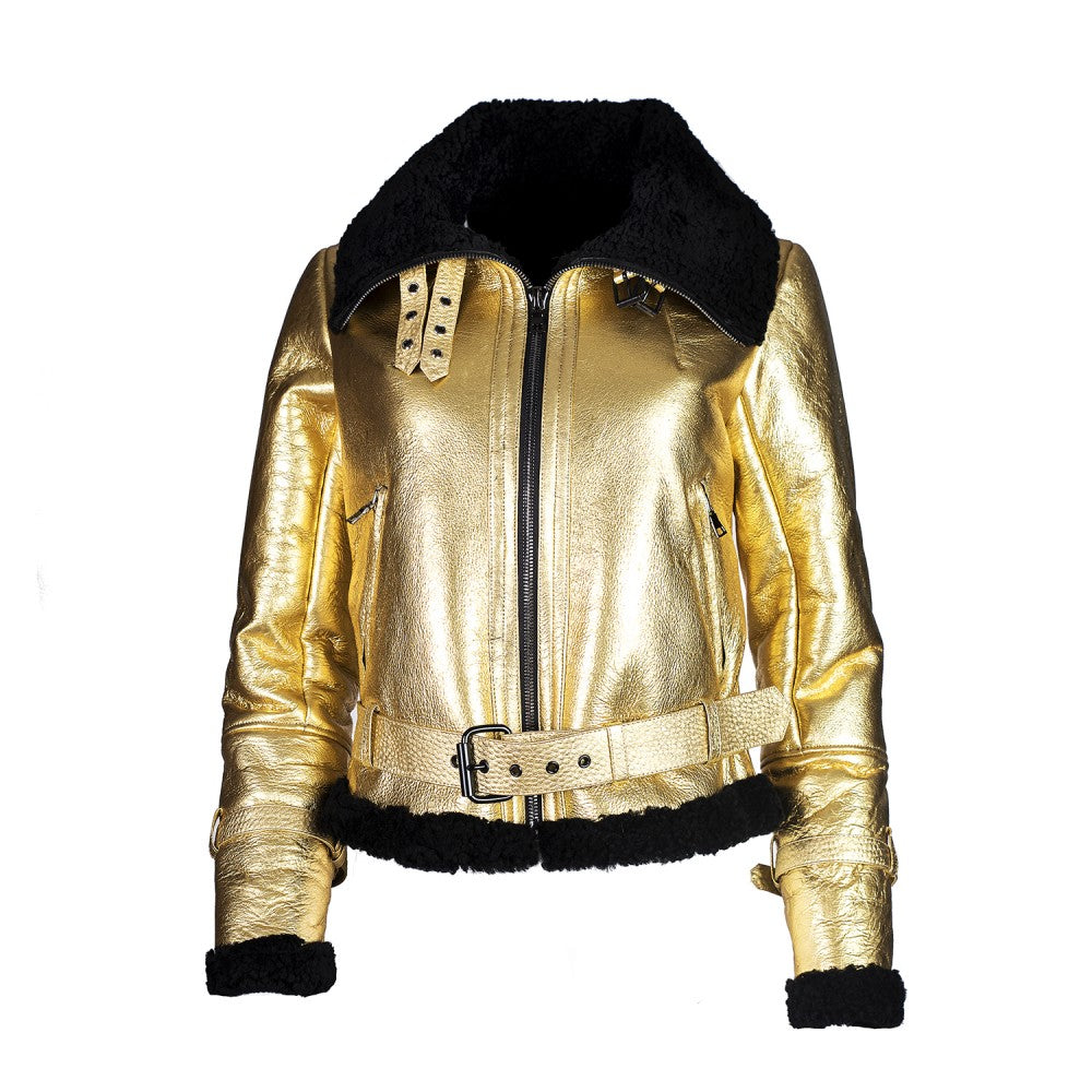 Golden Sheepskin Aviator Jacket