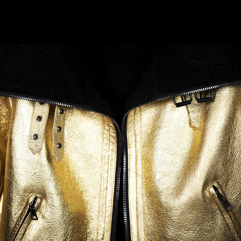 Golden Sheepskin Aviator Jacket